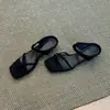 Sandalias Casuales Simples sin Cierre para Mujer, Chanclas Retro de Verano con Tacón de Cuña y Punta Cuadrada para Exteriores