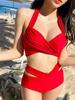 Traje de baño sexy de dos piezas sin tirantes push-up de busto pequeño de color sólido simple 2025 dropshipping estilo coreano ajustado de cintura alta que cubre el abdomen