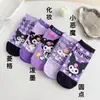 Meias fofas da Kuromi para primavera e verão, meias de algodão da Hello Kitty, meias curtas de desenho animado unissex para comércio exterior, estilo japonês, roxas