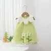 Vestido Floral 3D Tendência para Meninas 2026 Novo Verão Estilo Coreano Vestido Princesa de Renda Roupa de Verão