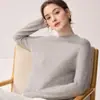 Suéter de punto para mujer 100% cachemira pura, nuevo estilo de otoño, calibre 12, cuello medio alto, diseño de dobladillo enrollado, color liso, capa base