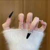 Arte de Unhas Luxuosa e Deslumbrante Estilo Francês Preto Champagne de Alta Qualidade Outono e Inverno com Design de Bolinhas e Olho de Gato Feito à Mão Que Realça a Pele