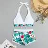 2025 Novo Amazon Transfronteiriço Europeu e Americano Roupa de Banho Comércio Exterior Decote Halter Estampado Maiô Dividido Bikini de Cintura Alta Floral