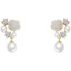 Pendientes de plata S925 con forma de flor de perla y aguja para mujer, ligeros, lujosos, estilo francés, retro, pequeños y exquisitos, con diseño de hada súper femenina.