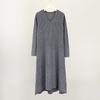 Vestido Tricô Longo de Lã Pura com Manga Longa e Decote V, Acima do Joelho, Novo Vestido Suéter de Outono, Suéter Versátil de Lã Puyuan