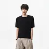 Camiseta de punto trenzado con cuello redondo y manga corta estilo Old Money para hombre, Verano, Top Básico Casual de Alta Gama Suelto