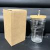 Vaso para helado de Amazon bebida fría jugo Vaso para agua de coche de doble sección vaso con pajita bambú Vaso Mason con tapa
