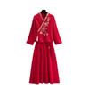 Jacquard de terciopelo de alta calidad elemento Han vintage cuello cruzado hebilla de cuentas hecha a mano borla traje de té traje Zen traje Tang traje de otoño e invierno