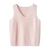 Nova camisola 100% caxemira com trabalho vazado para mulheres, colete com decote em V, camada interna de tricô sem mangas na cor sólida, camisa base de corte solto