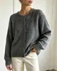 Bestseller transfronterizo europeo y americano: cárdigan de punto suave de color liso para mujer, abrigo suéter mullido de un solo pecho con cuello redondo para otoño e invierno