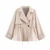 ZA Comércio Exterior Transfronteiriço 2026 Novo Estilo Coreano Feminino Versátil Casual Estilo para o Trabalho Gola Lapela Cintura Ajustável Corta-vento Curto
