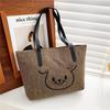Bolso de hombro para mujer, estilo coreano, de algodón y lino, de gran capacidad, informal, portátil, con texto, 2024