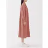 2026 Otoño Nuevo Holgado Tallas Grandes Mujer Longitud Media Casual Versátil Cuello Solapa Algodón Lino Manga Larga Color Sólido Vestido Camisa