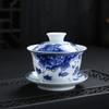 Tazón de cubierta de color vidriado grande alto blanco azul y blanco porcelana tres tazones taza de té japonesa fábrica venta al por mayor logo imprimible