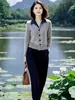 SuDing Roupas Femininas Marca Original Loja Oficial Suéter de Tricô Colorido da Moda + Conjunto de Calças Cropped com Cintura Elástica para Outono