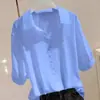 Outlet Guangzhou Thirteen Lines Marca Comercio Exterior Camisa de Gasa de Manga Corta para Mujer Cuello Solapa Elegante Polo Superior Verano