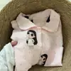 Conjunto lindo de pijama de algodón para niñas y adolescentes, de manga larga, pantalón largo, para primavera y otoño, con cuello de muñeca dulce y estampado de nubes