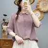 Camisa de Algodón Burbuja de Manga Media para Mujer, Estilo Delgado de Verano, Pedido de Exportación Japonés, Fresca y Transpirable, Corte Holgado, Top Adelgazante de Media Manga