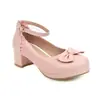 Zapatos de Mujer de Encaje con Lazo Dulce, Caramelo, Zapatos con Correa para Viaje, Tacón Medio Grueso, Talla Talla Talla, Zapatos para Niños, Zapatos de Comercio Exterior
