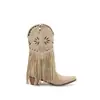 Botas Britânicas com Franjas de Novo Estilo, Botas com Tachas, Botas de Camurça com Relevo Floral na Panturrilha, Botas de Salto Médio Robusto, Tamanhos Grandes 40-43, Botas de Exportação