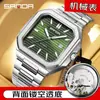Reloj Mecánico para Hombre Sanda, Moderno Diseño Cuadrado, Resistente al Agua, Luminoso, Correa de Acero Sólido, Calendario, Reloj Mecánico para Hombre