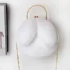 Bolsa de Pelúcia de Coelho Atacado para Mulheres, Transversal, Novo Estilo Outono e Inverno, Alça de Corrente, Orelhas de Coelho Fofas, Bolsa Redonda com Fecho