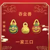 Estilo Chino Antiguo Color Dorado Brillante Familia de Tres Bestias Devoradoras de Oro Accesorios de Joyería DIY Pendientes Pulsera Llavero Colgante