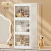 Caixa de Armazenamento com Porta de Empurrar para Cosméticos de Mesa Prateleira de Armazenamento Multicamadas Suprimentos de Papelaria Doméstica Caixa de Armazenamento à Prova de Poeira para Produtos de Skincare
