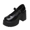 Sapatos de Couro Elegantes Retro com Salto Grosso Aumento de Altura Femininos 2023 Nova Moda Mary Jane Sapatos de Camada Única Salto Alto Francês para Mulheres
