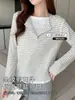 K2711 Camiseta Listrada de Manga Longa Falsa Duas Peças com Gola Redonda Retrô Coreana para Mulheres Início do Outono Solta Preguiçosa de Algodão Camisa Base Top