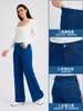 Calça jeans boca larga cintura alta feita sob medida para mulheres, alta elasticidade, controle de barriga, modeladora, justa, versátil com bolsos, adequada para fitness e uso casual