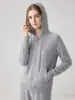 Cárdigan con capucha 100% cachemira pura para mujer, nueva chaqueta de punto con cremallera de color liso para otoño e invierno, suéter de estilo holgado y casual