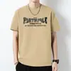 Camiseta de Algodón Puro para Hombre de Manga Corta Tendencia de Verano Cuello Redondo Tops Camisa Básica de Algodón Manga Media con Estampado de Letras Trendy