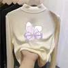Camiseta de manga larga con forro polar para niña para otoño e invierno, top cálido cepillado de cuello semi-alto para niños