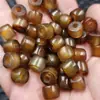 Cuentas sueltas de ágata estilo antiguo con agujero grande, cuentas tipo barril de calcedonia café color champán, cuentas espaciadoras, cuentas para joyería estilo vintage