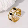 Anillo Retro Francés Europeo y Americano Elegante con Gota de Aceite Geométrico Central Lujo Ligero Acero Inoxidable Chapado en Oro Anillo Abierto