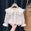 Camisa feminina Timo 2026 nova outono fina cardigan de camisa branca estilo coreano casual manga longa top estiloso
