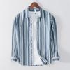 1245 Jaqueta Camisa Colorblock Moda Fresca Estilo Japonês Masculina Casual Manga Longa Camisa Listrada Peça Única Masculina Cabelo