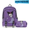 3D Nuevo Producto Impreso Periférico Sanrio Kuromi Kuromi Mochila Escolar Estuche de Lápices de Doble Capa Traje de Dos Piezas