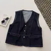 2026 Início do Outono Novo Estilo Coreano Moda Decote V Colete Jeans Feminino Solto Emagrecedor Versátil Top Retrô Simples