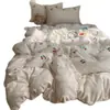 Estilo Curativo y Minimalista Bordado Jacquard 100% Algodón Juego de Cama de Cuatro Piezas, Fresco y Femenino, Juego de Cama de Tres Piezas 100% Algodón