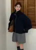 Abrigo de Lana Grueso y Acogedor de Doble Cara para Invierno 2026 con Cuello de Solapa y Cremallera, Chaqueta de Lana Holgada Estilo Motero con Cuello Alto