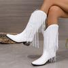 Botas de Moda de Media Caña Transfronterizas Europeas y Americanas para Mujer Talla Grande Retro Tacón Grueso Pie Fruncido Boca en V Caballero del Oeste