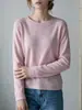 Suéter de Lana de Una Pieza sin Costuras 100% Lana Pura con Encaje Cuello Redondo para Mujer Manga Larga Pulóver Tejido Simple Top Base