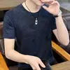 Camiseta Masculina de Seda de Gelo Respirável de Manga Curta Transfronteiriça Ultra-Fina Camiseta de Meia-Manga Tendência de Verão para Homens Jovens e de Meia-Idade Moletom Masculino