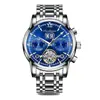 Bodaq Nuevo Reloj Mecánico Totalmente Automático Impermeable Multifuncional para Hombre Esqueleto Luminoso Correa de Acero Inoxidable Calendario