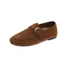 Mocassins Elegantes Estilo Old Money Slip-on Sapatos de Algodão Femininos Inverno 2026 Sem Mules Sola Reta Veludo Adicionado Tira de Couro Retrô