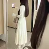 Vestido de Punto con Encaje Patchwork de Cuello Medio para Primavera y Otoño para Mujer, Vestido Largo Estilo Francés de Manga Larga con Ajuste en la Cintura y Corte Sirena