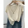 Camiseta Base de Lino y Algodón Rosa Girly con Escote en V y Copos de Nieve para Mujer, Nuevo Estilo Verano 2026, Camiseta Holgada de Manga Corta Estilo Perezoso