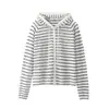 Verão Novo Roupa Feminina Estilo Japonês Casual Color Block Listrado Proteção Solar Saída de Praia Verão Fina Levemente Transparente Solta com Capuz Top